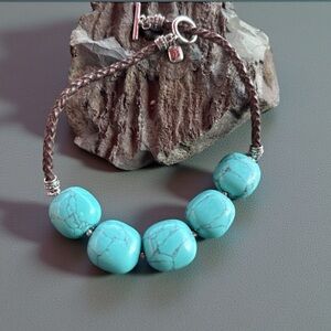 Southwest RALPH LAUREN Leather Turquoise Necklace Choker16”